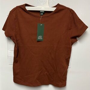 Short Sleeve Ribbed Tee in Rust Brown Wild Fable Small